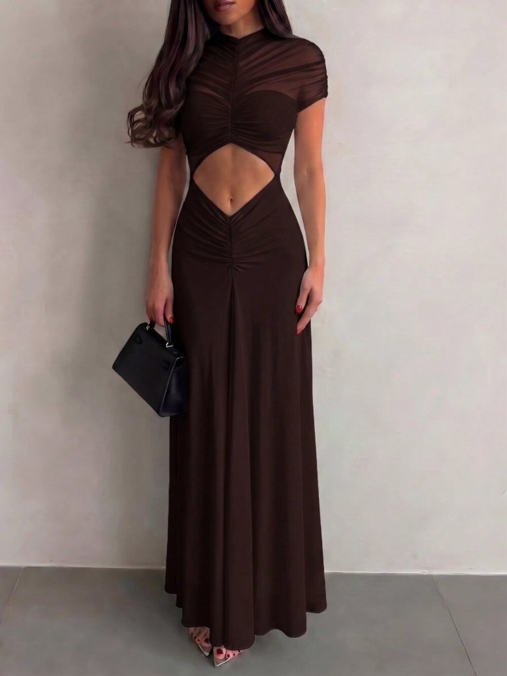 Brown Glamorous Women's Maxi See-Through Bodycon Cocktail Dress - Picture 10 of 10